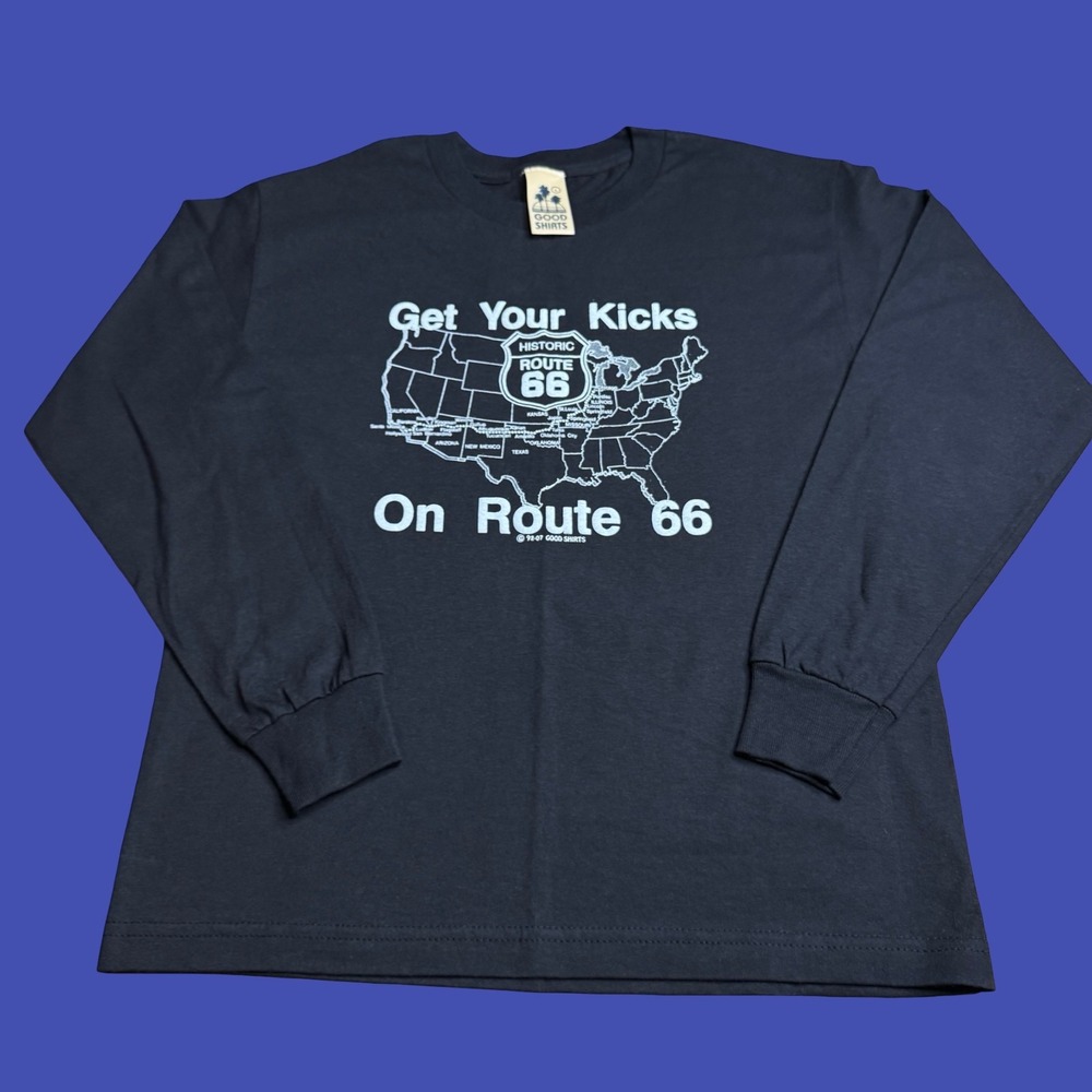 Y2K Route 66 Long Sleeve T Shirt Large Black Travel Road Trip Americana USA